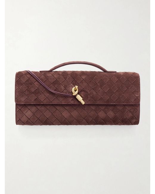 Bottega Veneta Brown Andiamo Intrecciato Suede Clutch