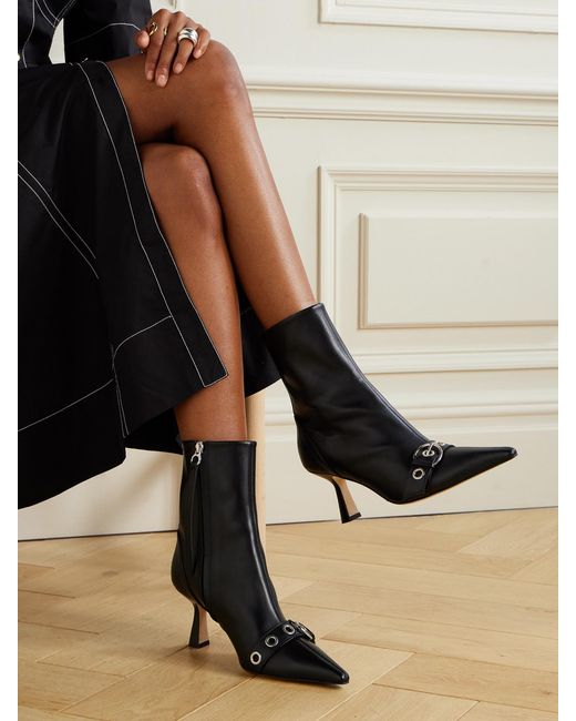 Aeyde Black Halima Buckled Leather Boots