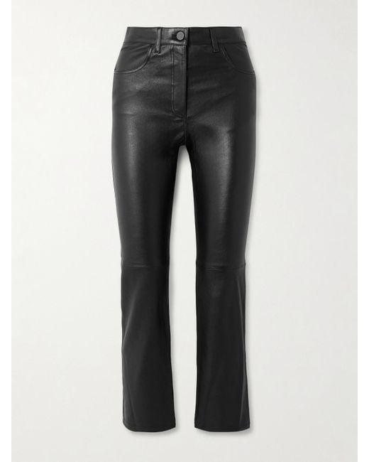 Joseph Black Duke Cropped Leather Flared Pants