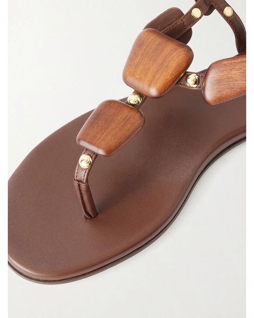 Gianvito Rossi Brown Embellished Leather Flat Sandals