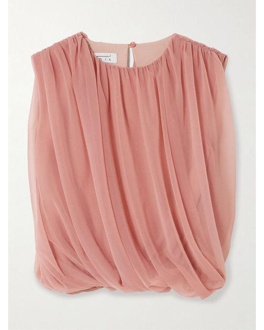 Abadia Pink Gathered Chiffon Top