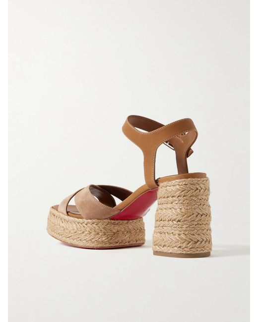 Christian Louboutin Natural Calakala 70 Espadrille-Plateausandalen Aus Leder Und Veloursleder