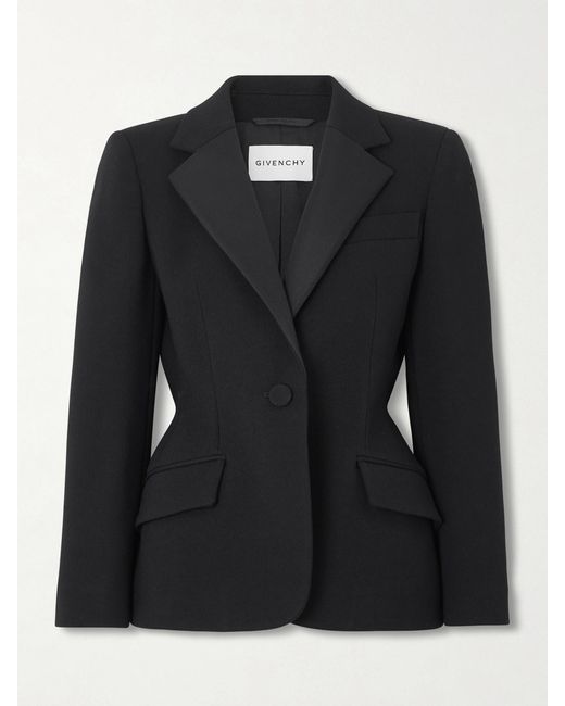 Givenchy Black Silk-Blend Twill-Trimmed Textured Wool-Blend Blazer