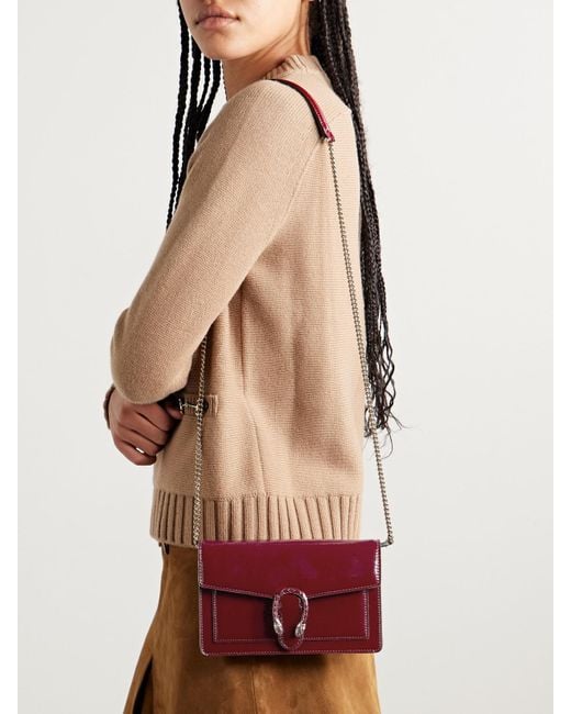 Gucci Red Dionysus Crinkled Patent-Leather Shoulder Bag