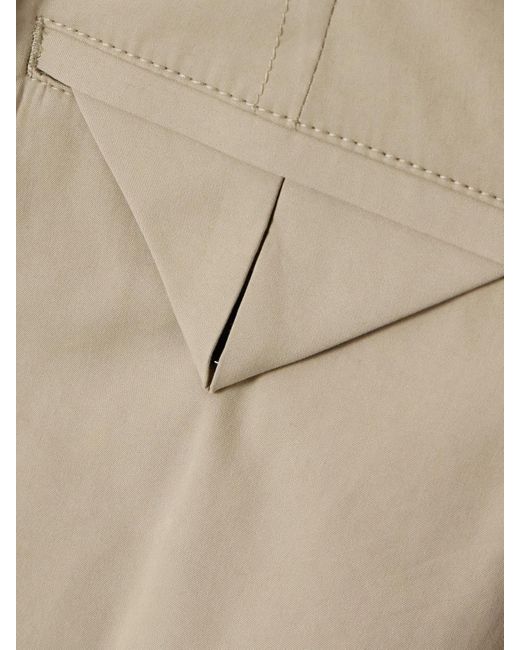 Bottega Veneta Natural Belted Pleated Cotton-Blend Straight-Leg Pants