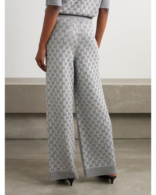 Gucci Gray Hose Mit Weitem Bein Aus Einer Metallic-Wollmischung Mit Kristallen