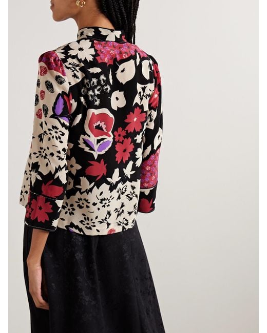 Maison Mayle Red Nadege Bluse Aus Bedrucktem Seiden-Crêpe