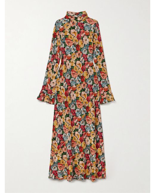 Doen White Musetta Floral-Print Silk Crepe De Chine Midi Dress