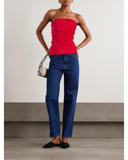 TOVE Red Izel Stretch-Cotton And Modal-Blend Velvet Bandeau Top