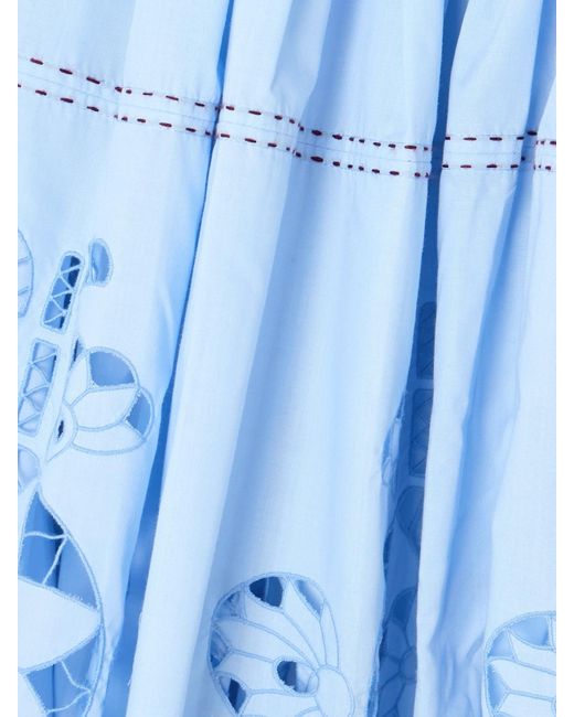 Vita Kin Blue Havana Scalloped Pleated Broderie Anglaise Cotton-Poplin Midi Skirt