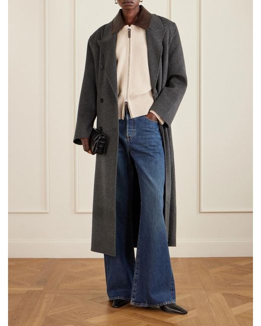 Brandon Maxwell Natural Conrad Leather-Trimmed Recycled-Cashmere Jacket