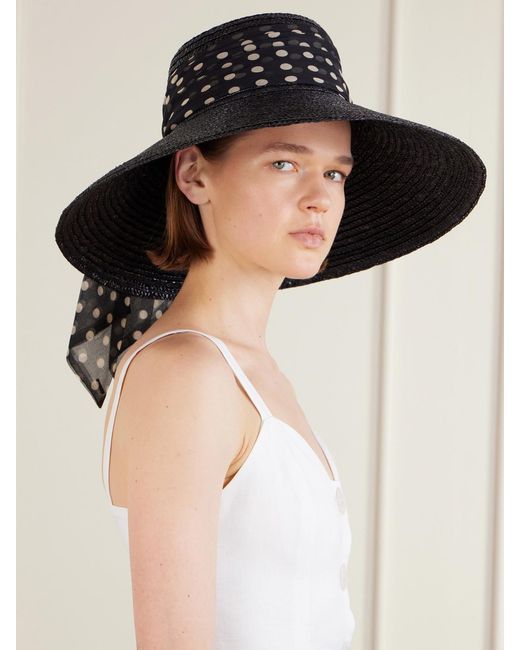 Eugenia Kim Black Mirabel Chiffon-Trimmed Straw Sunhat