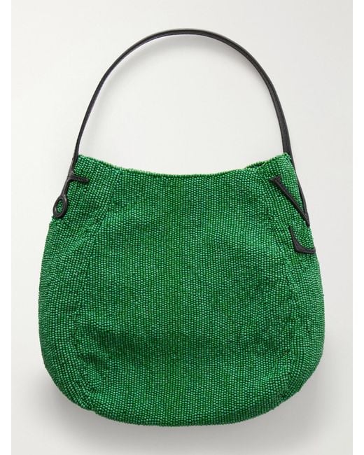J.W. Anderson Green Bead-Embellished Leather-Trimmed Canvas Tote