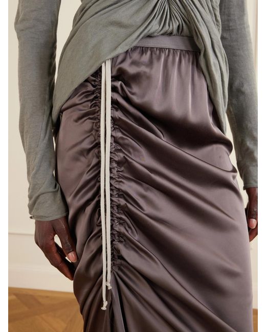 Rick Owens Gray Edfu Gathered Satin Maxi Skirt