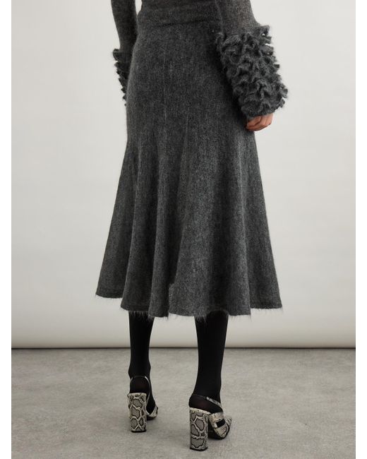 Alaïa Gray Pleated Mohair-Blend Midi Skirt