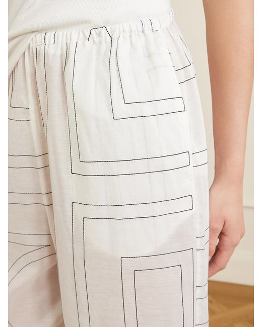 Totême  White Embroidered Organic Cotton And Lyocell-Blend Wide-Leg Pants