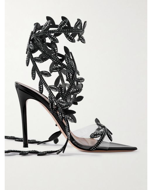 Gianvito Rossi White Flavia 105 Crystal-Embellished Leather And Pvc Sandals