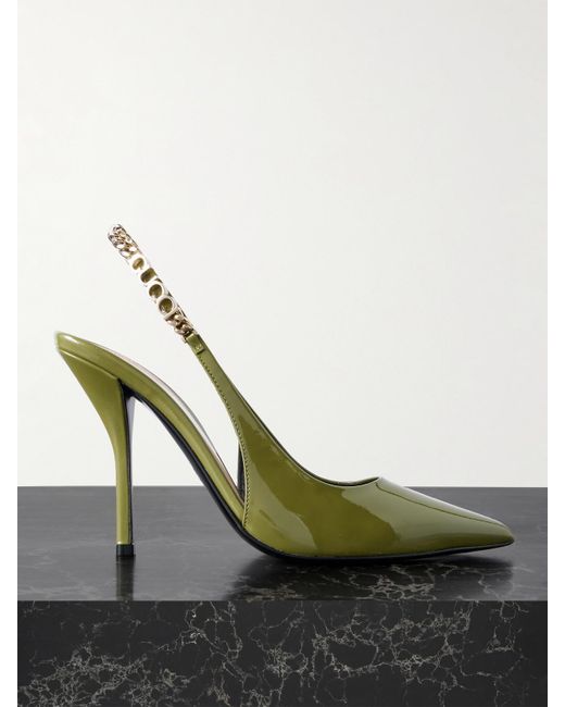 Gucci Green Signoria Embellished Patent-Leather Slingback Pumps