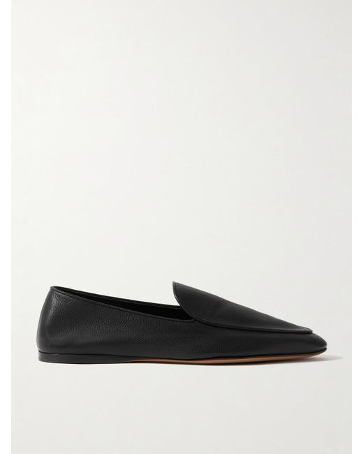 The Row Black Hereditas Textured-Leather Loafers