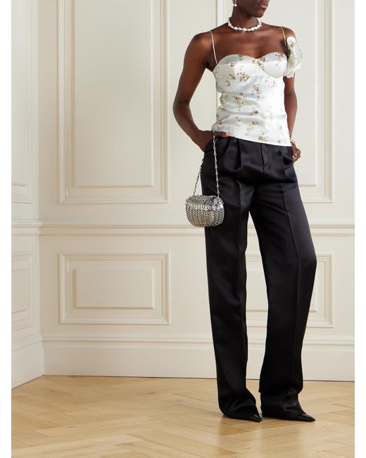 Magda Butrym White Appliquéd Floral-Print Silk Bustier Top