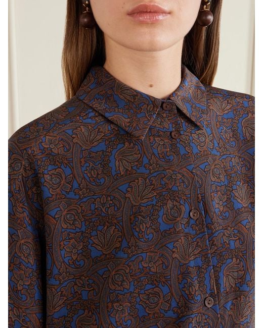 Matteau Purple Printed Silk-Crepe De Chine Shirt