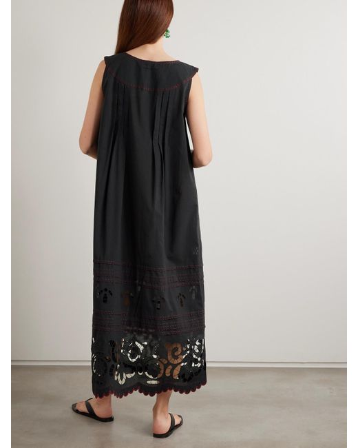 Vita Kin Black Cleo Pintucked Broderie Anglaise Cotton-Batiste Midi Dress