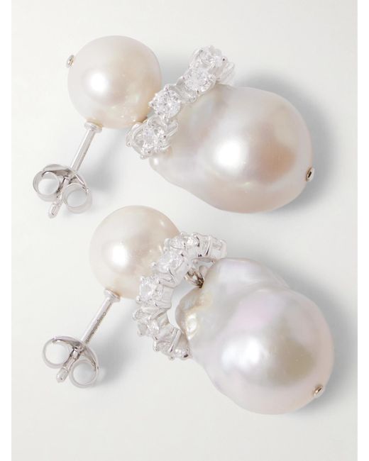 Completedworks White Rhodium-Plated Recycled Pearl And Crystal Earrings