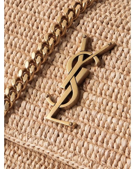 Saint Laurent Natural Niki Medium Leather-Trimmed Raffia Shoulder Bag