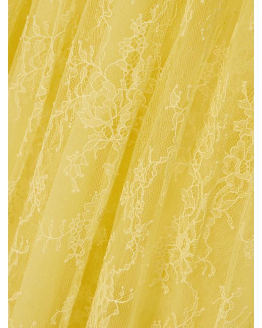 Doen Yellow Pamelina Ruffled Shirred Lace Midi Dress