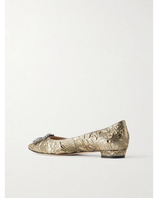 Manolo Blahnik Natural Emilia Wickstead Hangisi Crystal-Embellished Metallic Jacquard Ballet Flats