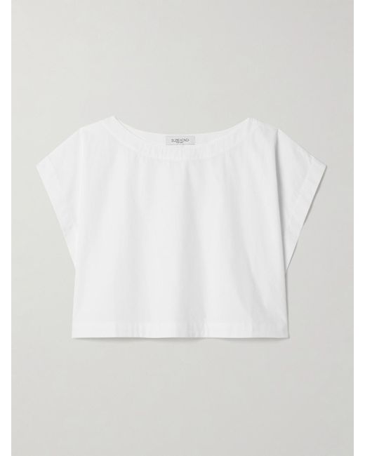 Suzie Kondi White Kori Cropped Cotton-Poplin Top