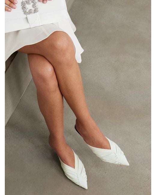 Neous White Maia Velvet-Trimmed Ruched Cady Mules