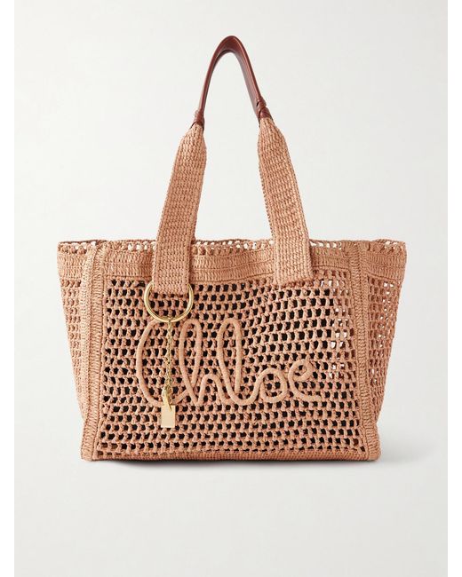 Chloé Brown Summer Banana Leather-Trimmed Raffia Tote