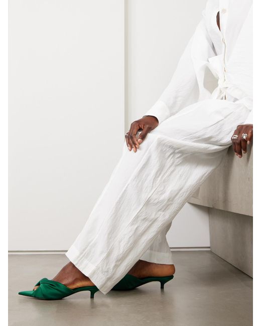 Carven Green Knotted Satin Mules