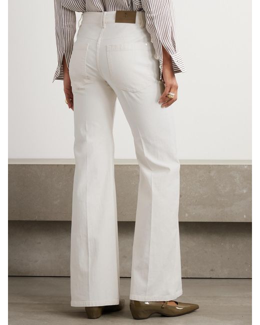 Brunello Cucinelli White Cotton-Blend Twill Flared Pants