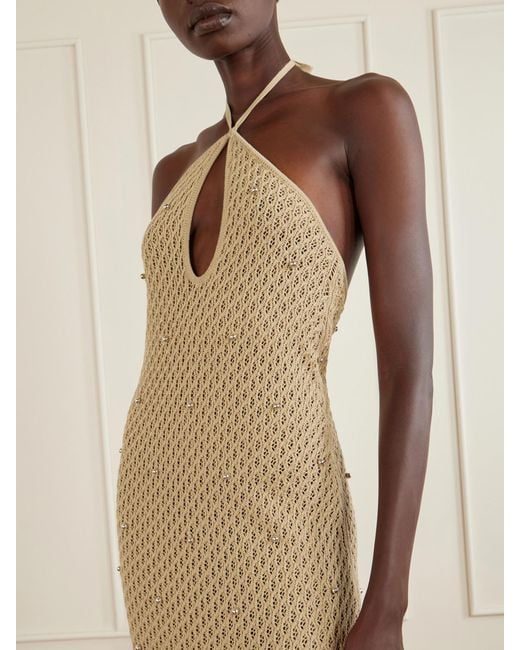 Staud White Isola Embellished Crocheted Cotton Halterneck Maxi Dress