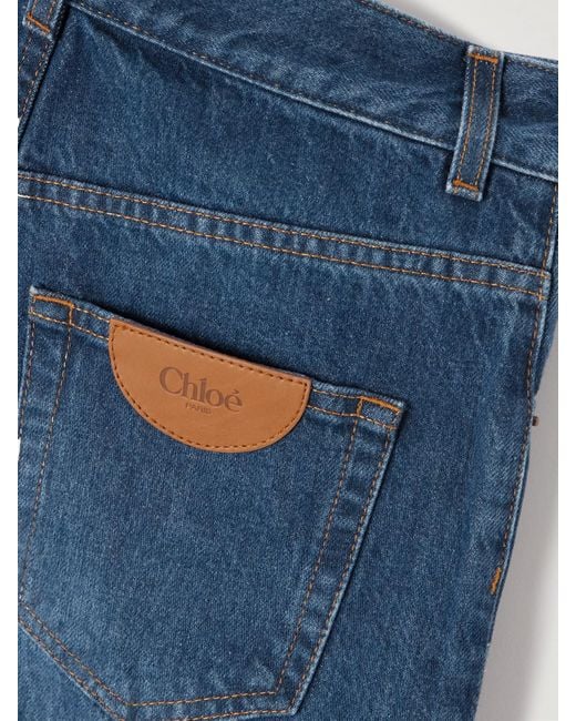 Chloé Blue Cropped Distressed High-Rise Wide-Leg Jeans