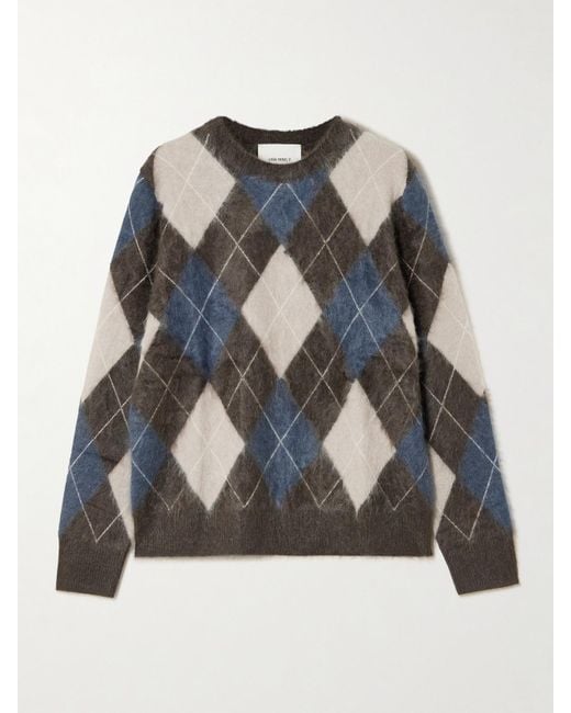 Lisa Yang Blue Margy Pullover Aus Gebürstetem Kaschmir Mit Argyle-Muster