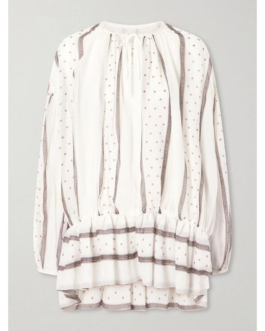 LIBEROWE Natural Isla Printed Gathered Silk-Chiffon Mini Dress