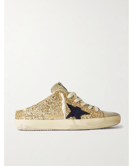Baskets À Enfiler En Cuir À Paillettes Et En Daim Effet Vieilli Super-Star Sabot Golden Goose Deluxe Brand en coloris Natural