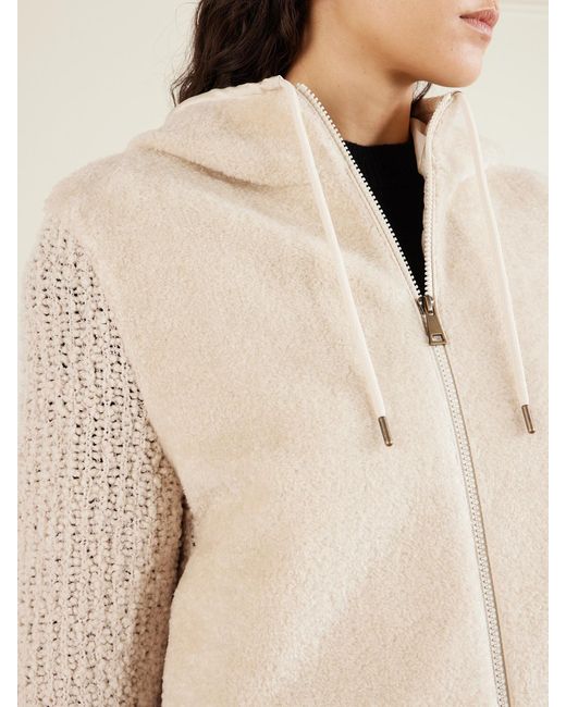 Moncler Natural Hooded Fleece And Wool-Blend Bouclé Cardigan