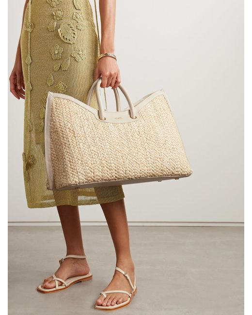 Cult Gaia Idalia Leather trimmed Raffia Tote in Natural Lyst