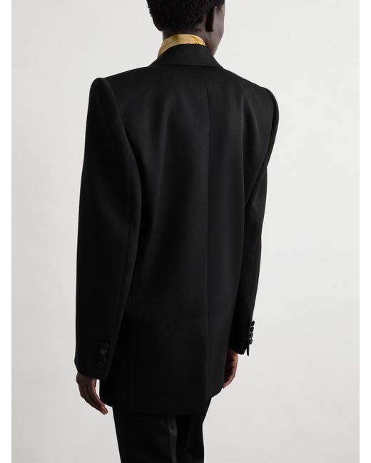 Saint Laurent Black Grain De Poudre Wool And Silk-Satin Blazer