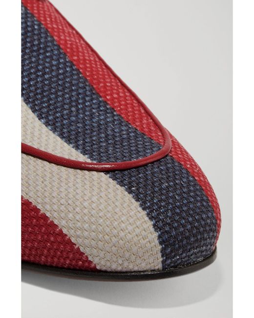 Gucci Red Princetown Horsebit-Detailed Striped Canvas Slippers