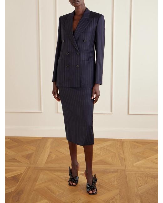 Givenchy Blue Striped Wool Midi Skirt