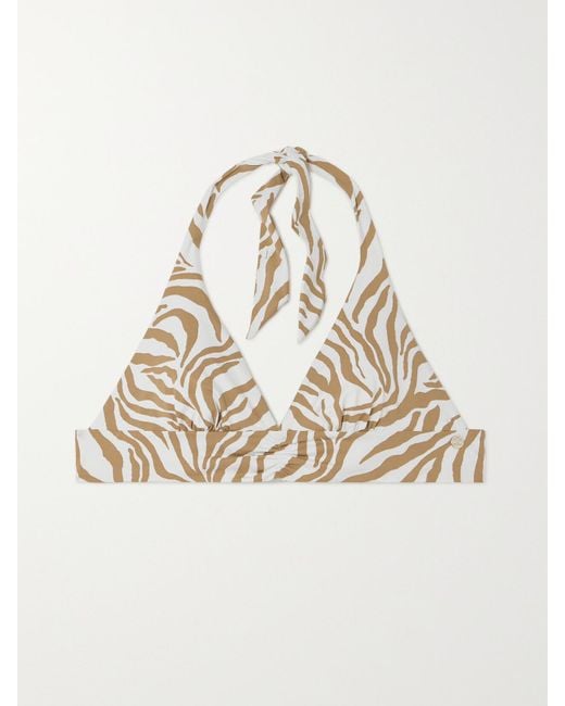 Max Mara Natural Beachwear Alberta Zebra-Print Triangle Halterneck Bikini Top
