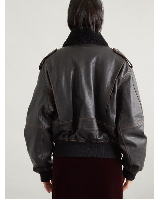 Saint Laurent Black Lederjacke Mit Shearling