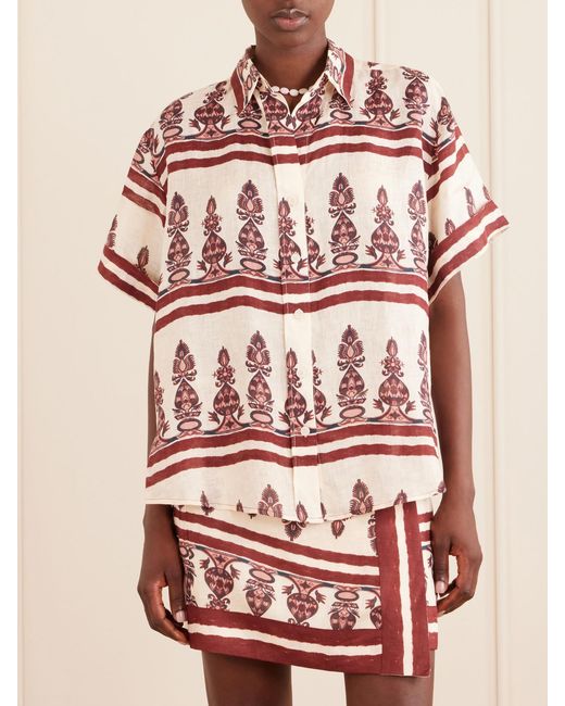 Johanna Ortiz Pink Printed Linen Shirt