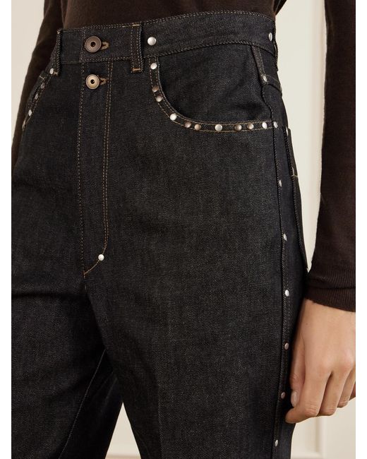Lemaire Black High-Rise Studded Straight-Leg Jeans