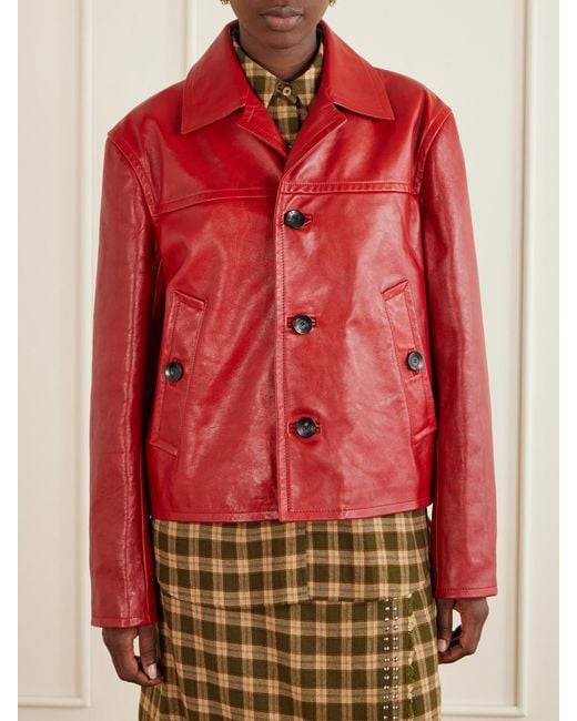 Wales Bonner Red Kamala Leather Biker Jacket